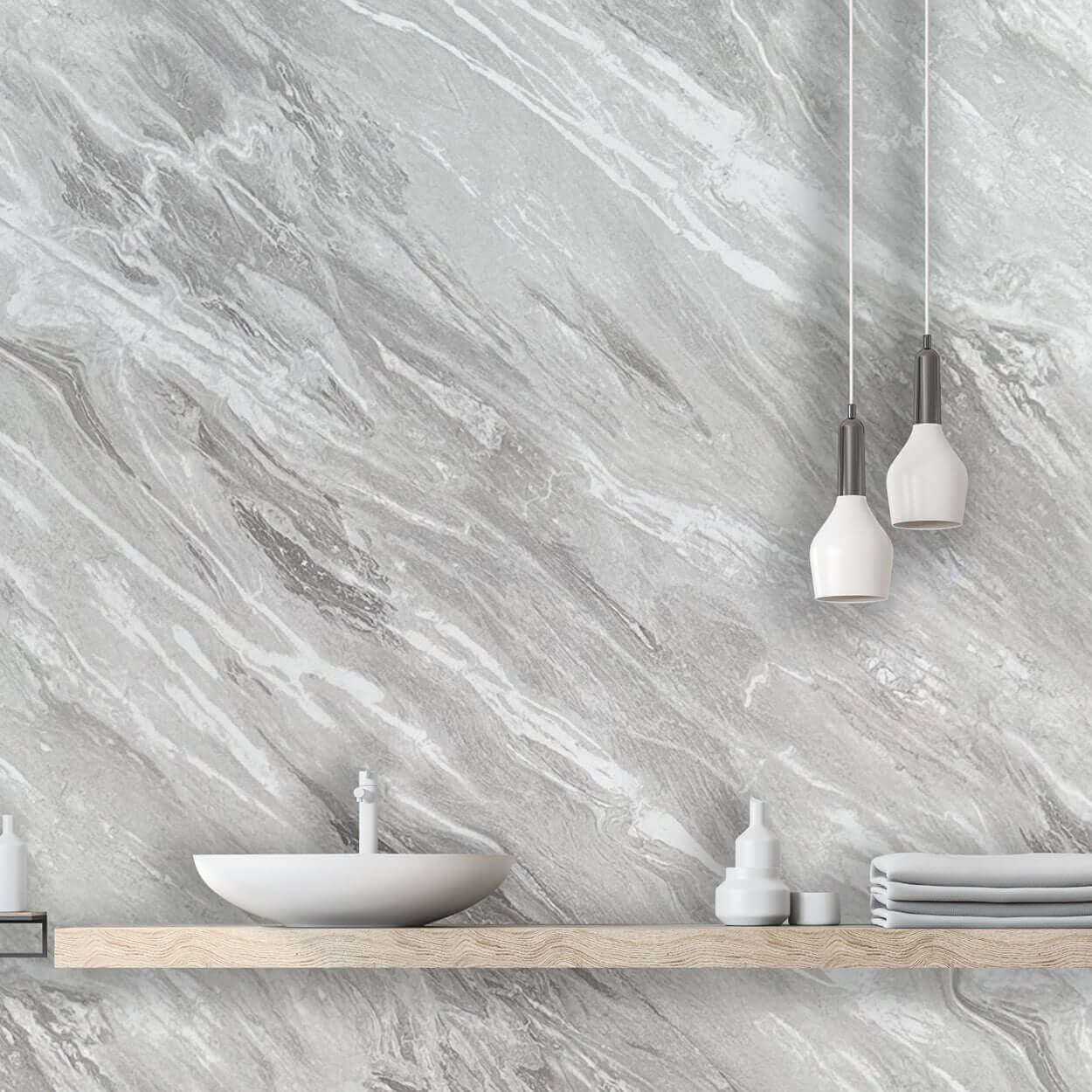Panel de ducha Light Grey Marble Brillante de 10 mm (1 m x 2,4 m)