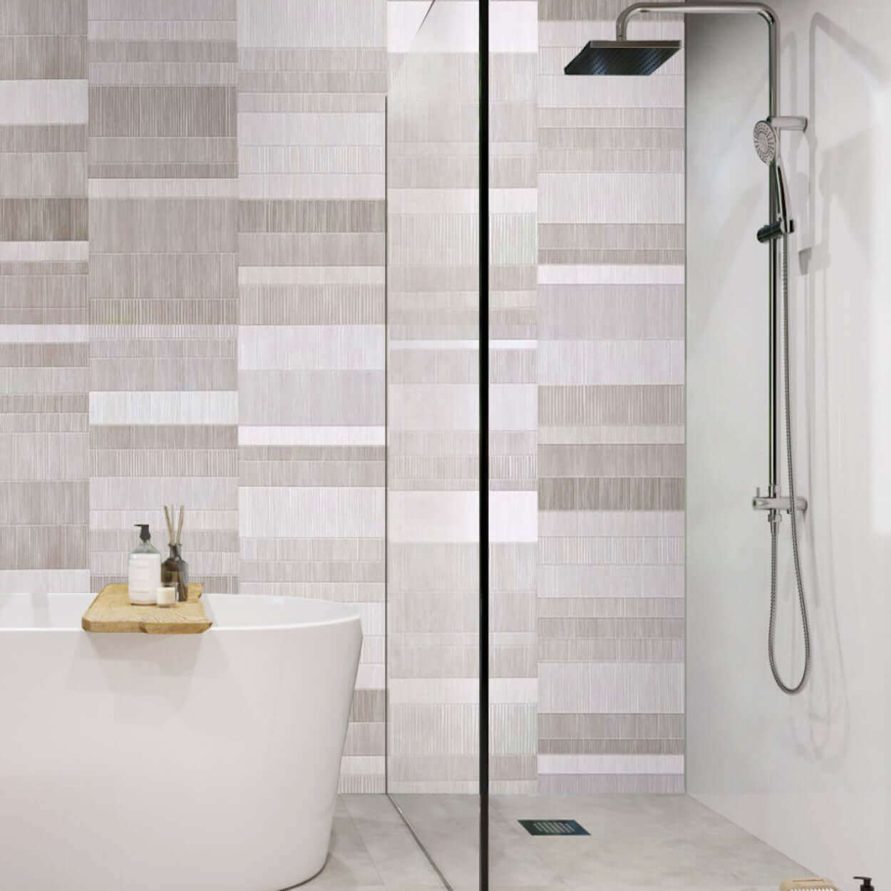 Panel de pared para baño Light Grey Mosaic de 8 mm (2,6 m)
